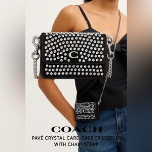 NEW Coach Pavé Crystal Half Flap Card Case Crossbody – Black – CW563 – NWT
